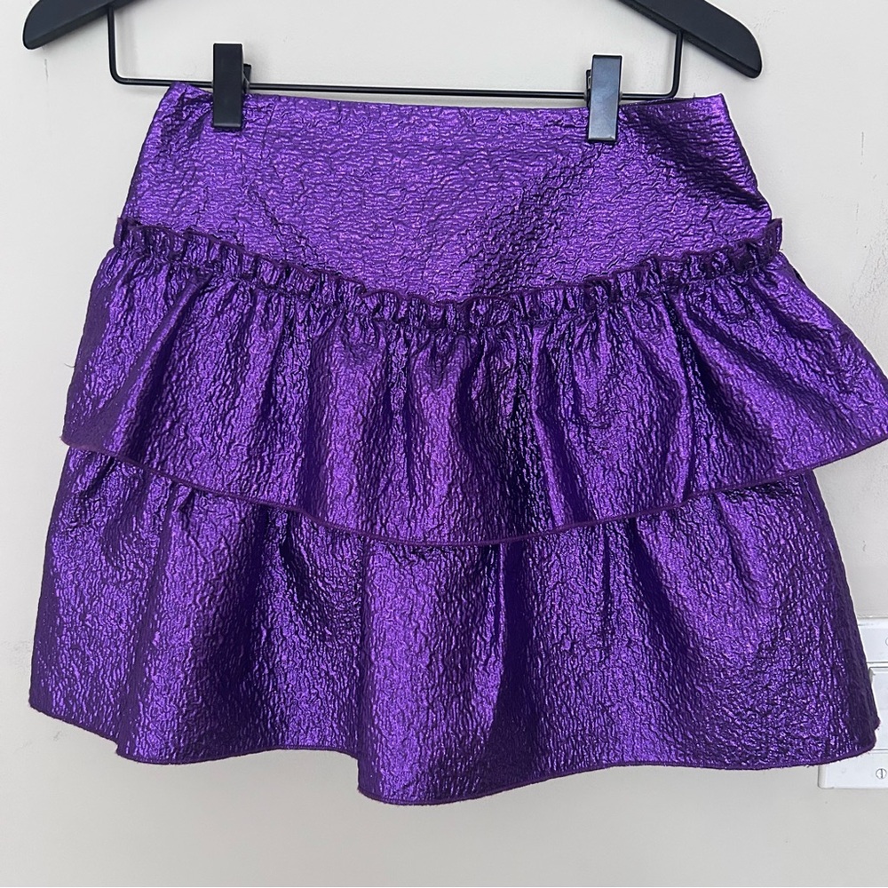 Zara Metallic Purple Ruffle Layered mini Skirt  Womens Size Small